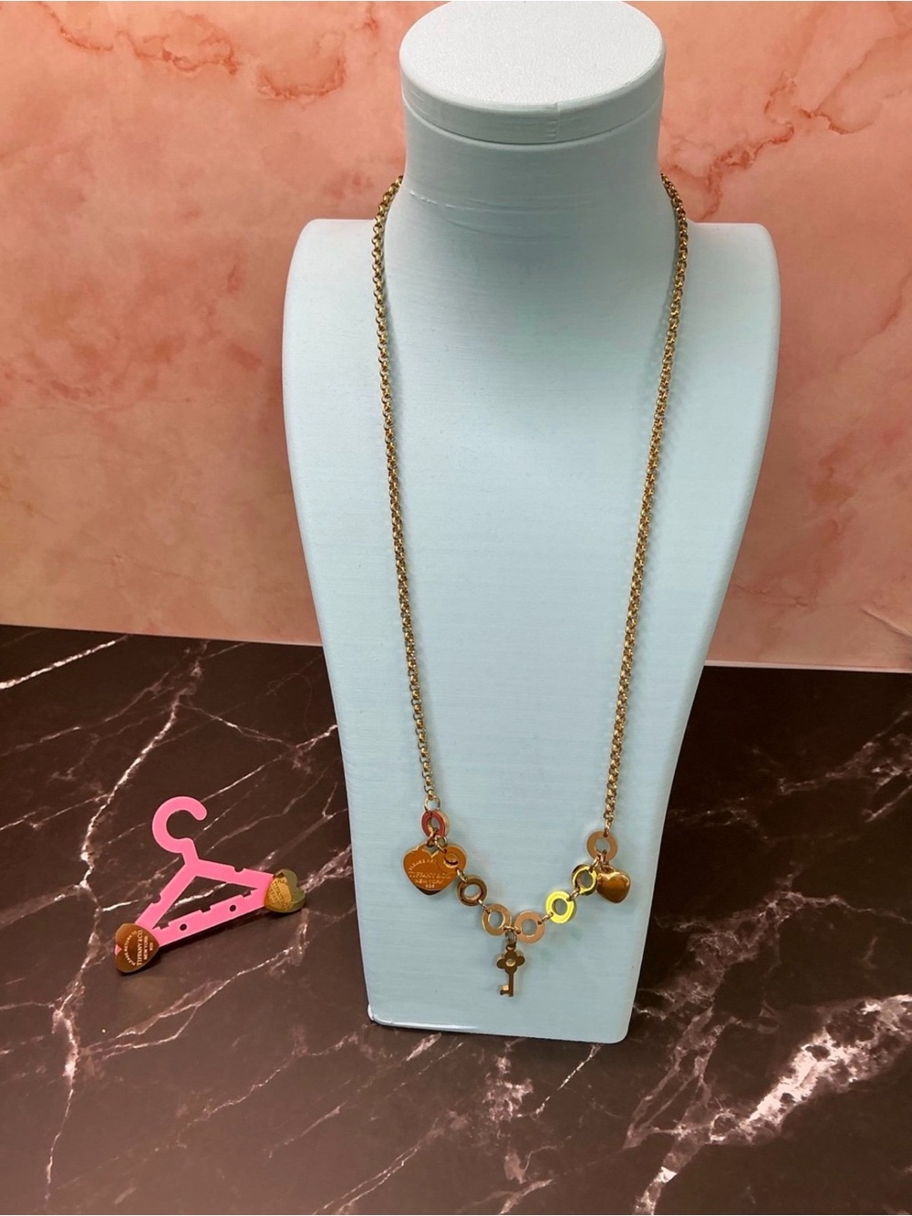 Gold Heart & Key Charm Necklace - Women's Jewelry